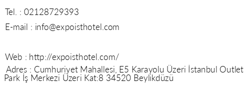 Expoist Hotel telefon numaralar, faks, e-mail, posta adresi ve iletiim bilgileri